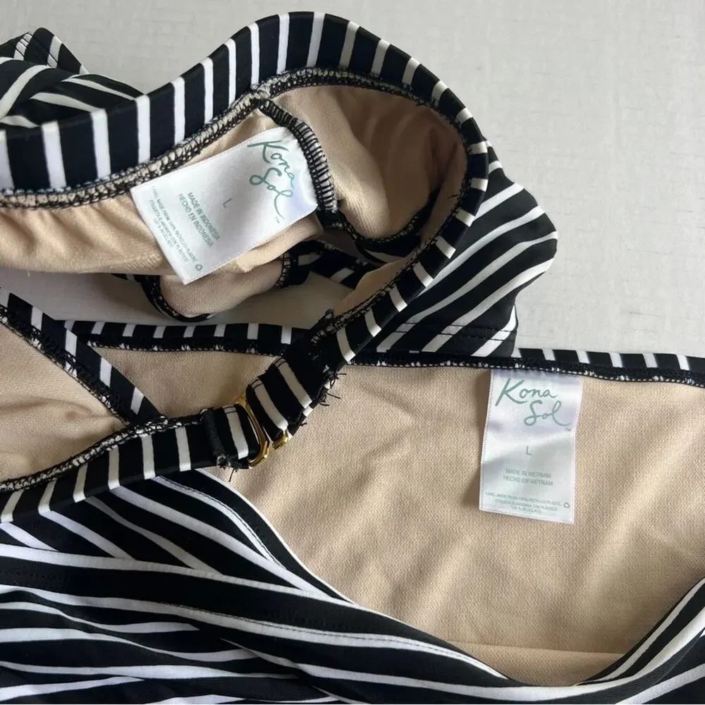 Kona Sol Black & White Stripe Bikini Swimsuit - Picture 4 of 4